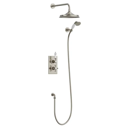 Burlington Trent Thermostatic Dual Outlet Shower Valve with Shower Handset and Overhead - Brushed Nickel