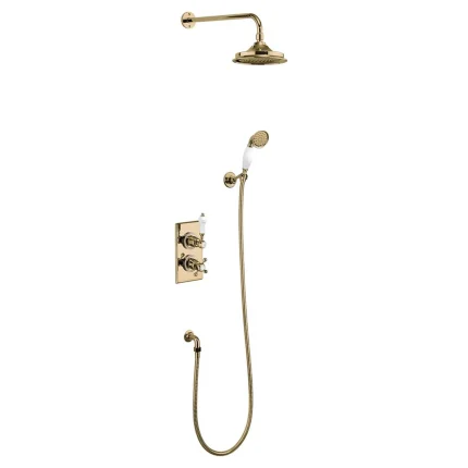 Burlington Trent Thermostatic Dual Outlet Shower Valve with Shower Handset and Overhead - Gold