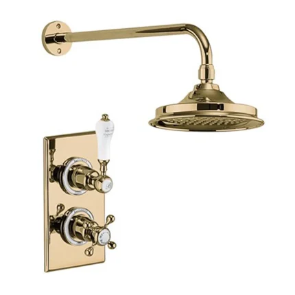 Burlington Trent Thermostatic Single Outlet Shower Valve with Fixed Head - Gold