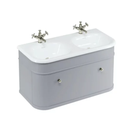 Burlington Chalfont 1000 Wall Mounted Vanity Unit With Double Roll Top Basin - Classic Grey