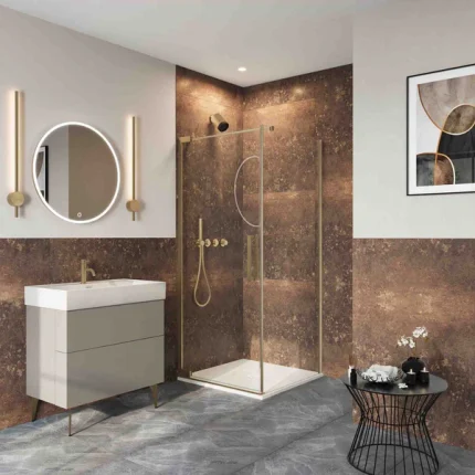Alternative view of Crosswater Asura Hinged Shower Door & Side Panel - Brushed Brass