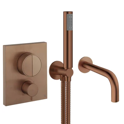 Crosswater MPRO Push 2 Outlet Thermostatic Shower Valve With Pencil Handset and Bath Spout
