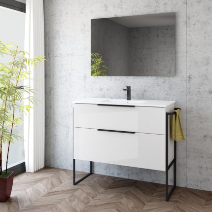 Alternative view of Galsaki 1000 Wall Unit, Basin​ & Black Leg Pack