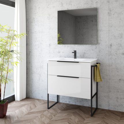 Alternative view of Galsaki 800 Wall Unit, Basin​ & Black Leg Pack