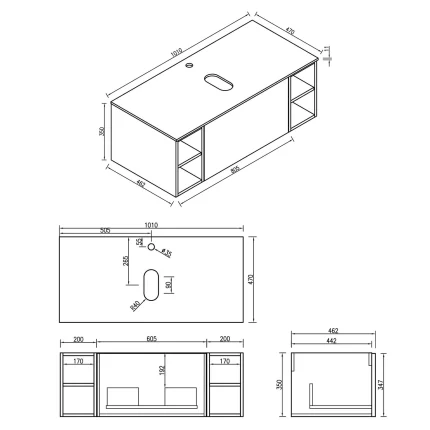 Alternative view of Florence Fluted 1000 Wall Mounted Vanity Unit With Worktop and Open Shelf - Smoked Sage