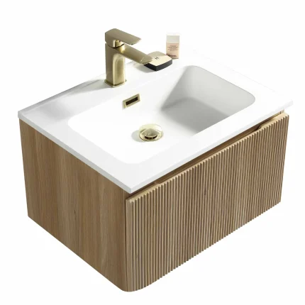 Florence Fluted Wall Mounted Vanity Unit With Washbasin - Country Oak