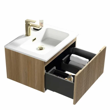 Alternative view of Florence Fluted Wall Mounted Vanity Unit With Washbasin - Country Oak