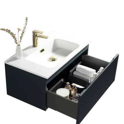 Alternative view of Florence Fluted Wall Mounted Vanity Unit With Washbasin - Midnight Shadow