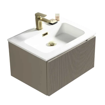 Florence Fluted Wall Mounted Vanity Unit With Washbasin - Soft Coffee