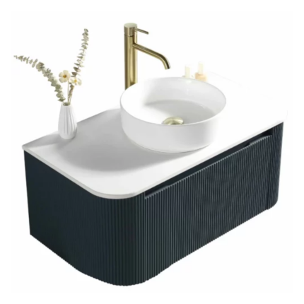 Florence Fluted 870 Curved Wall Mounted Vanity Unit With Worktop - Midnight Shadow