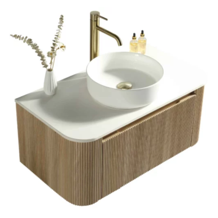 Florence Fluted 870 Curved Wall Mounted Vanity Unit With Worktop - Country Oak