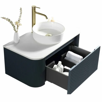 Alternative view of Florence Fluted 870 Curved Wall Mounted Vanity Unit With Worktop - Midnight Shadow