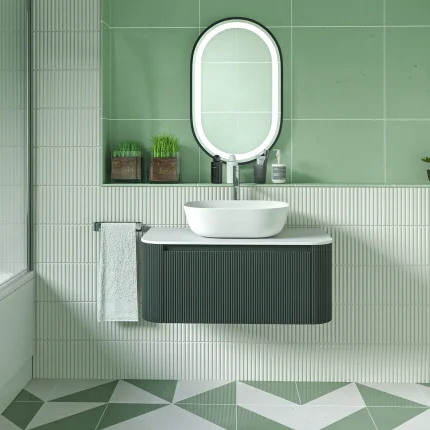 Alternative view of Florence Fluted 870 Curved Wall Mounted Vanity Unit With Worktop - Smoked Sage