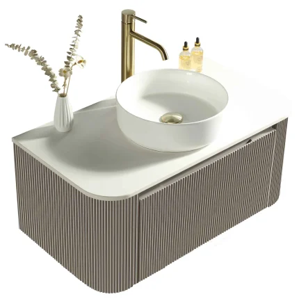Florence Fluted 870 Curved Wall Mounted Vanity Unit With Worktop - Soft Coffee