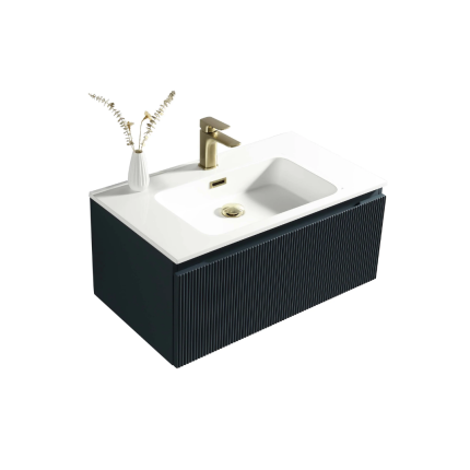 Florence Fluted Wall Mounted Vanity Unit With Washbasin - Midnight Shadow