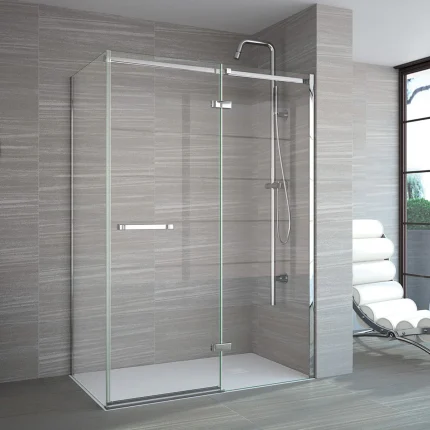 Merlyn 8 Series Frameless Hinge and Inline Shower Door With Side Panel