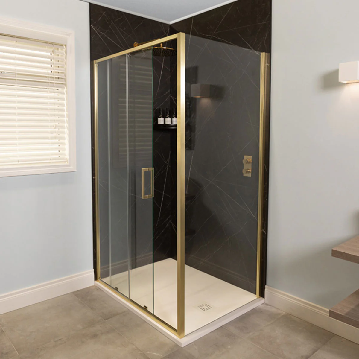 Merlyn 6 Series Sleek Sliding Shower Door - Brushed Brass - Image 3