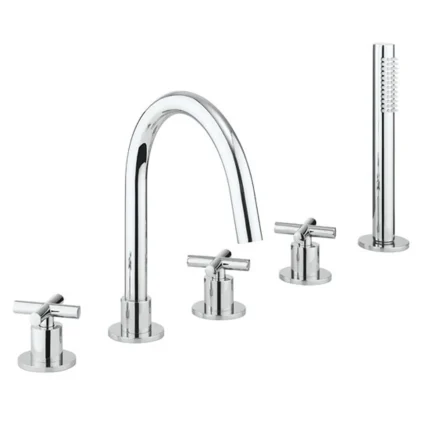 Crosswater MPRO Crosshead Highneck 5 Tap Hole Deck Mounted Bath Mixer with Shower Handset