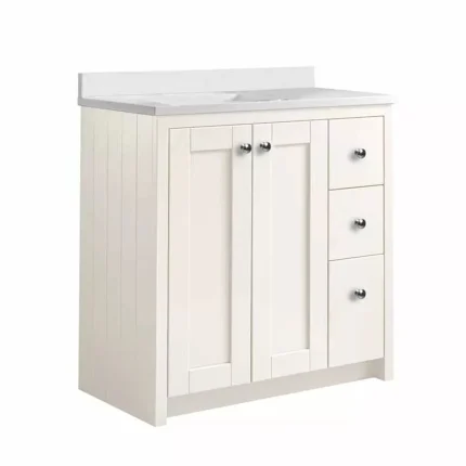 Lansdown 800 Floorstanding Underslung Vanity Unit With Basin and Worktop - Linen White