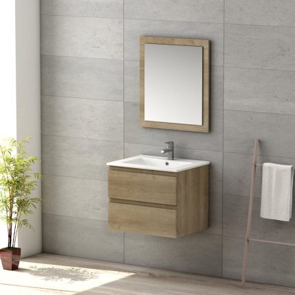 Alternative view of Viena Oak 600 Wall Hung Unit & Basin